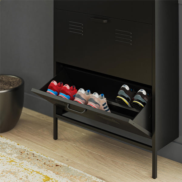 Ameriwood Home Systembuild Evolution Mission District 3 Door Locker Style Metal Shoe Storage Cabinet