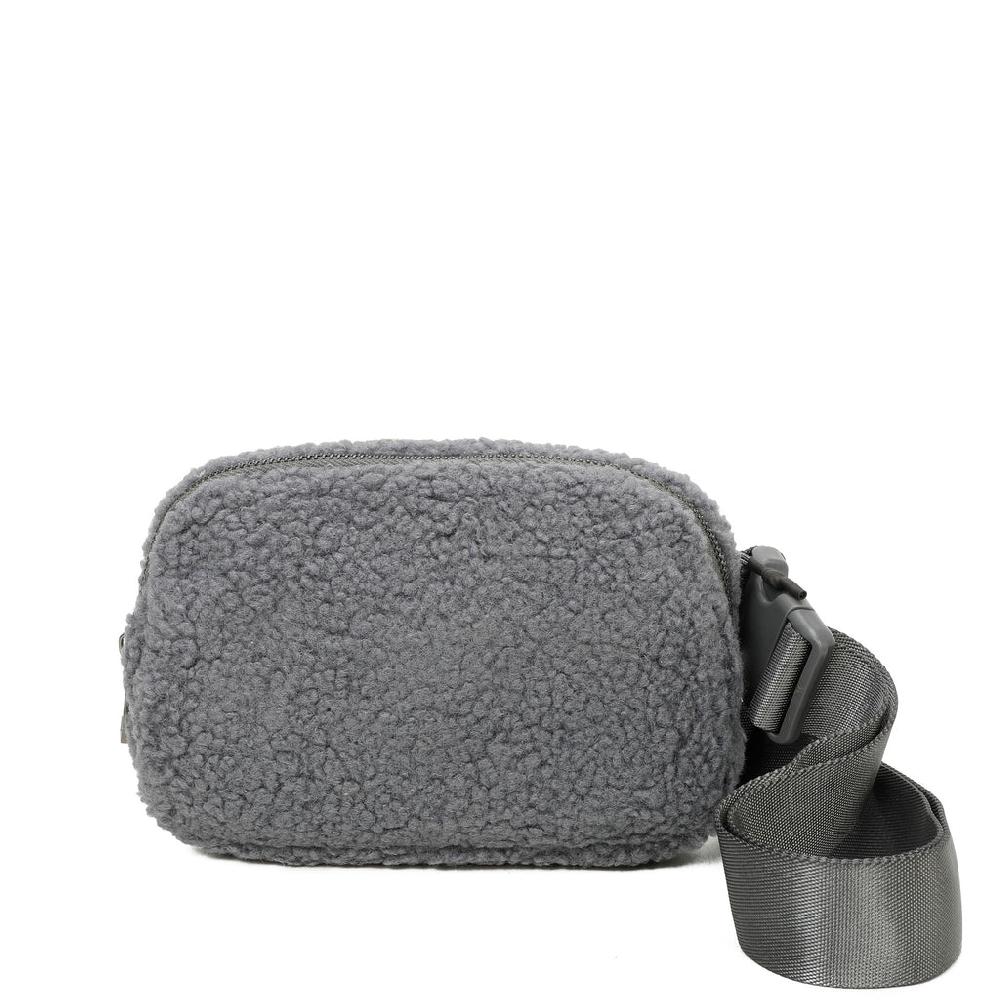ampere creations Billie's Fuzzy Faux Fur Nylon Bum Fanny Bag - Grey