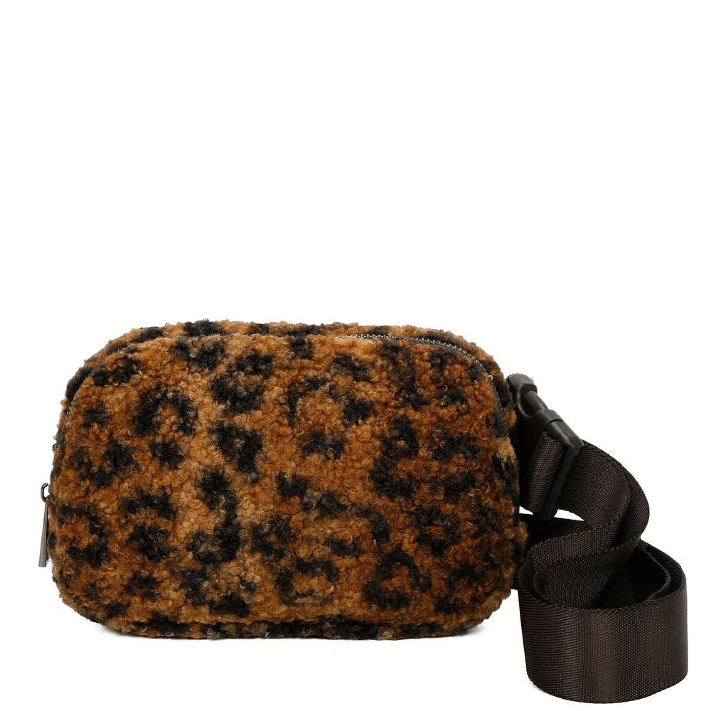 ampere creations Billie's Fuzzy Faux Fur Nylon Bum Fanny Bag - Leopard Brown