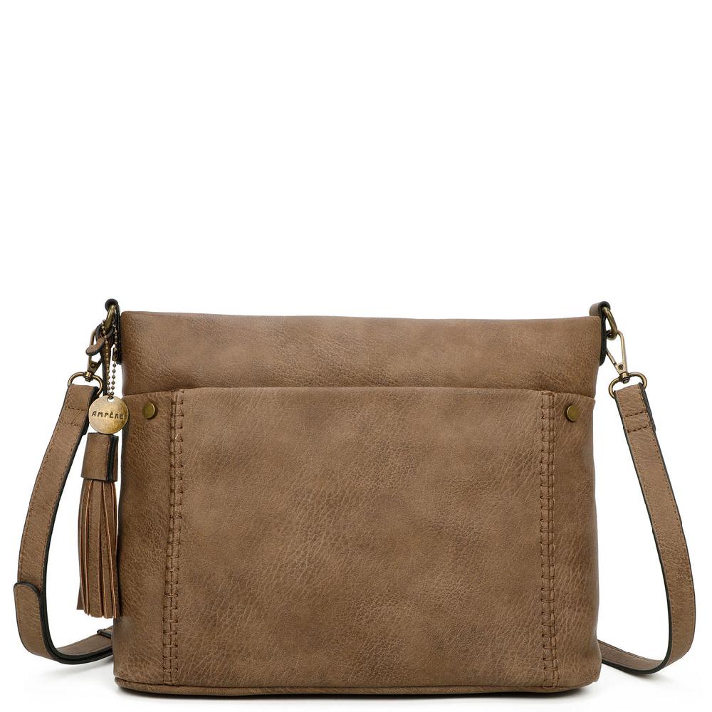 ampere creations Christina Crossbody Vegan Leather Bag - Shiitake Brown