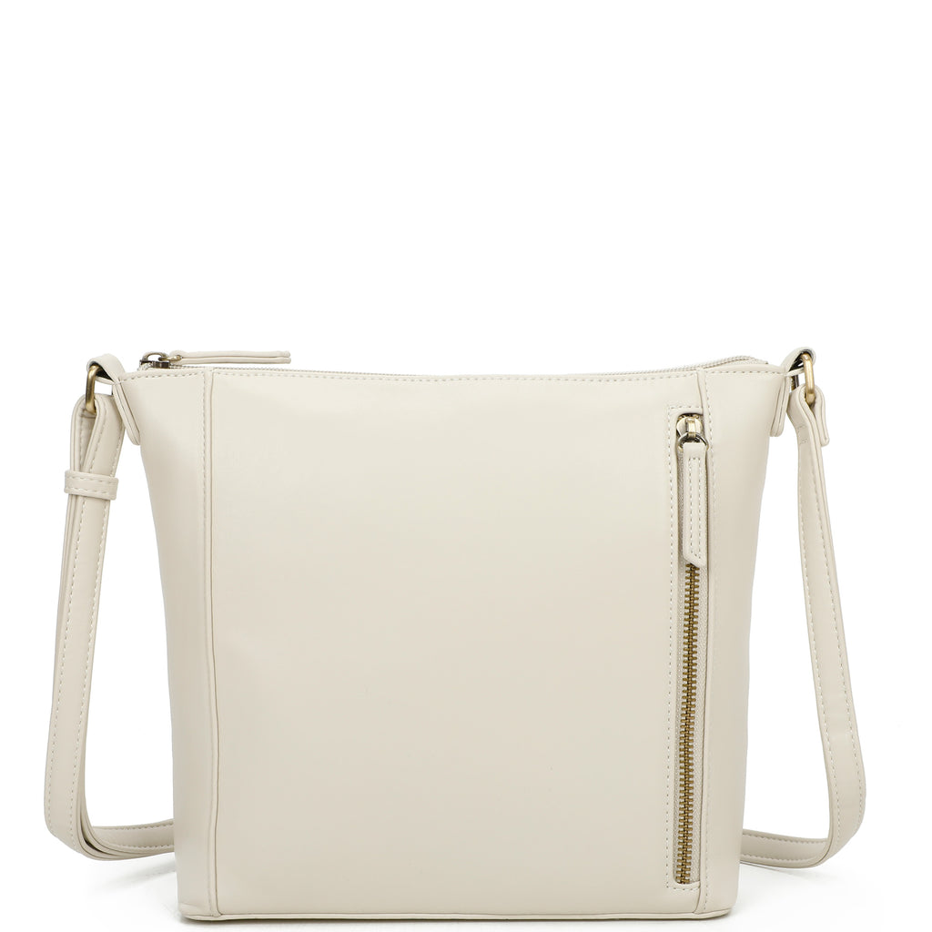 ampere creations Daisy Biodegradable Vegan Leather Single Zip Classic Bag - Cream