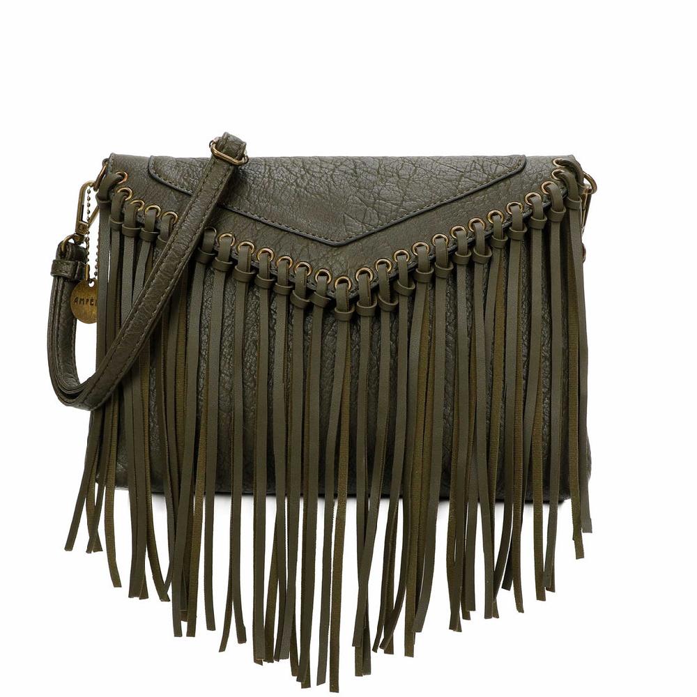 ampere creations Dallas Fringe Crossbody Bag - Army Green
