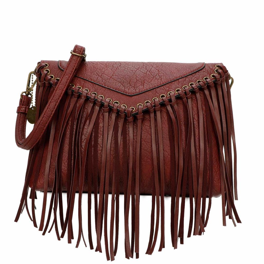 ampere creations Dallas Fringe Crossbody Bag - Burgundy