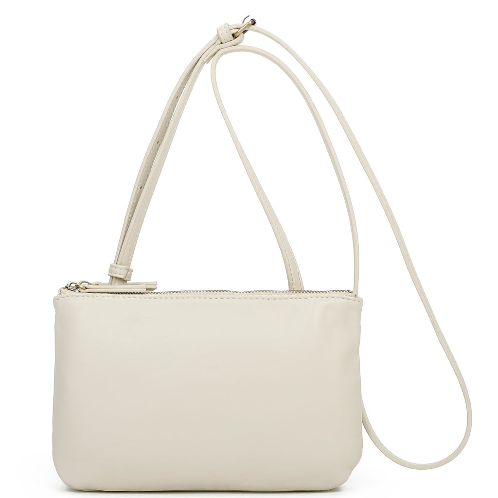 ampere creations Eden Biodegradable Vegan Leather Double Zip Crossbody Bag - Cream