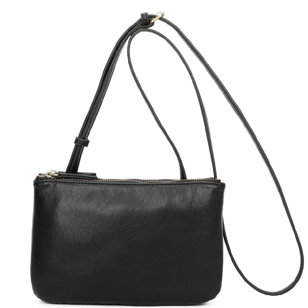 ampere creations Eden Biodegradable Vegan Leather Double Zip Crossbody Bag - Black