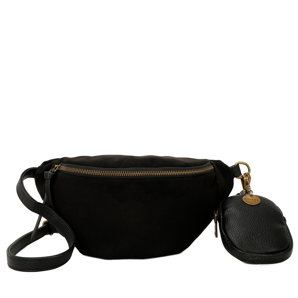 ampere creations Jody Vegan Leather Faux Suede Fashionable Belt and Bum Bag - Black