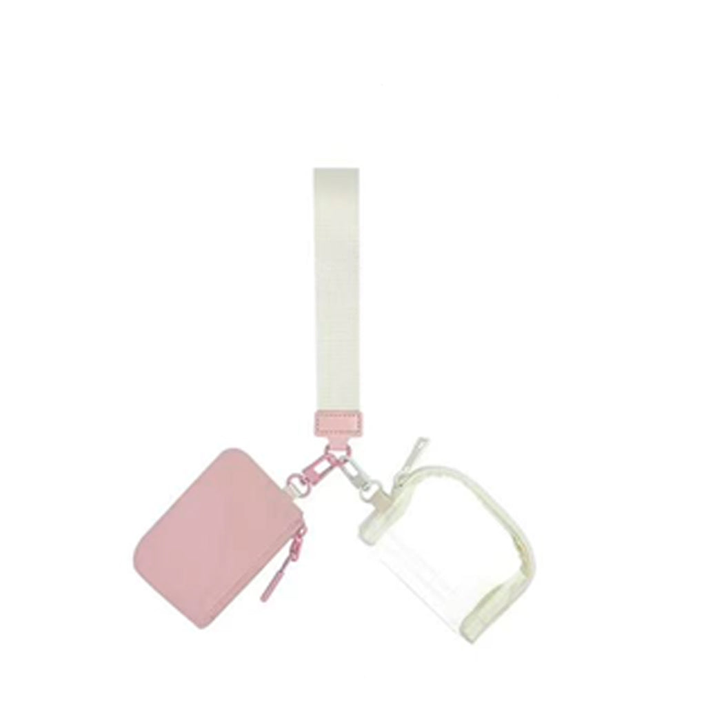 ampere creations Marisa Alternative Nylon Dual Pouch Wristlet Strap Wallet - Pink & Clear