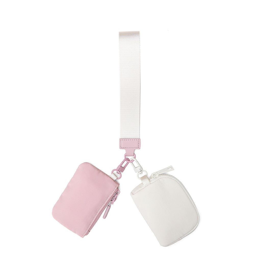 ampere creations Marisa Alternative Nylon Dual Pouch Wristlet Strap Wallet - Pink & Ivory