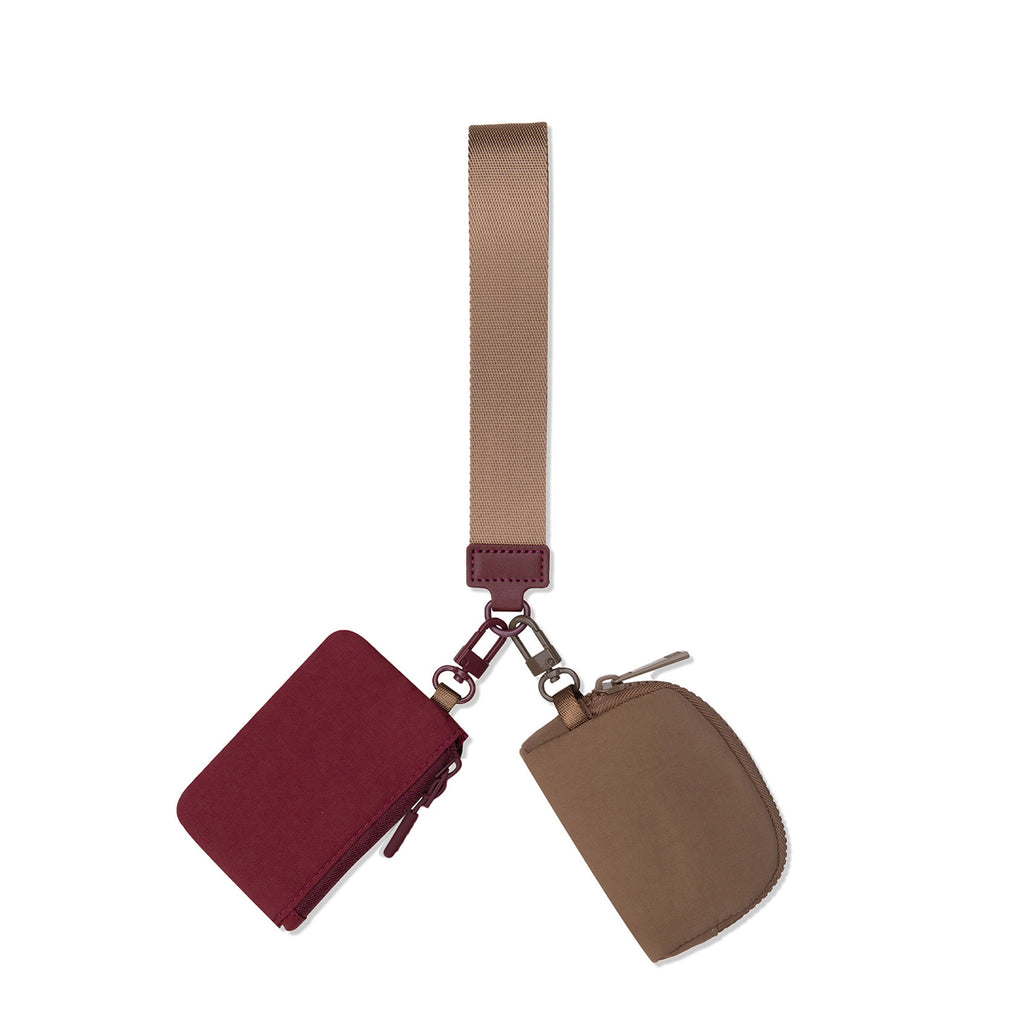 ampere creations Marisa Alternative Nylon Dual Pouch Wristlet Strap Wallet - Wine & Caramel