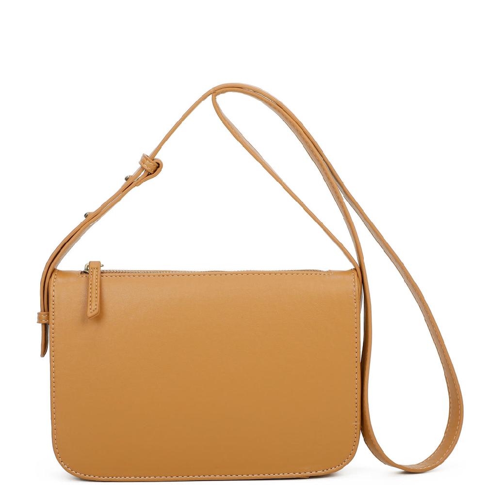 ampere creations Poppy Biodegradable Vegan Leather Single Zip Crossbody - Tan