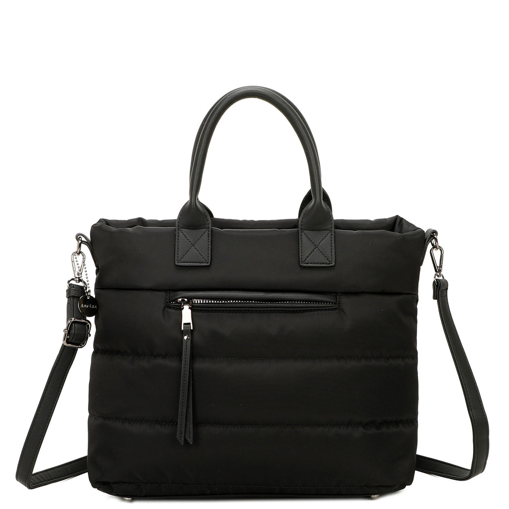 ampere creations Zuma Sustainable Vegan Leather Puffer Tote Convertible Bag - Black
