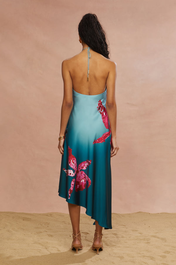Amur Alohi Placed Print Dress Blue Speckled Iris