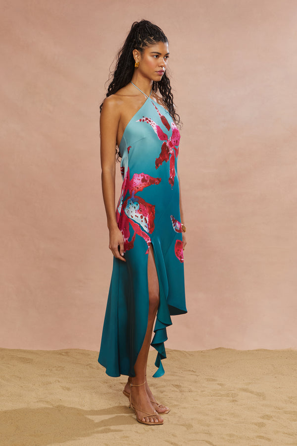 Amur Alohi Placed Print Dress Blue Speckled Iris