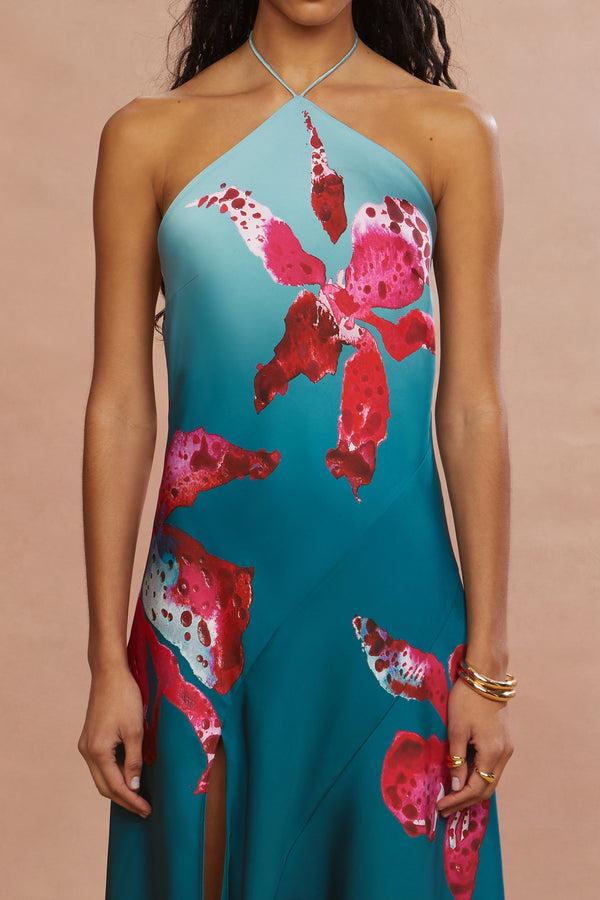 Amur Alohi Placed Print Dress Blue Speckled Iris