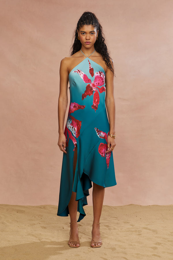 amur Alohi Placed Print Dress Blue Speckled Iris