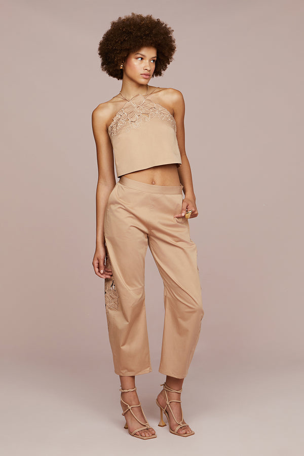 Amur Bliss Laser Cut Floral Top Warm Sand