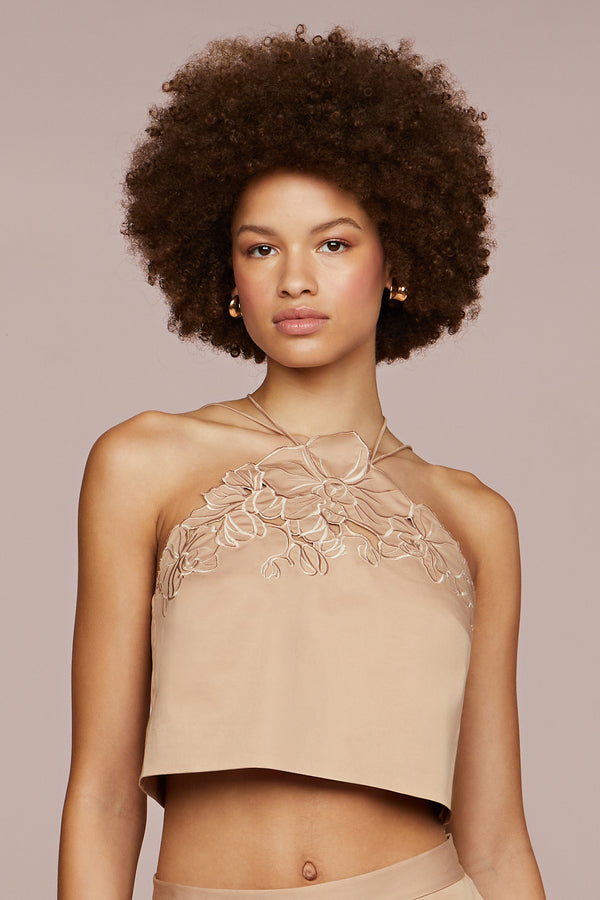 Amur Bliss Laser Cut Floral Top Warm Sand