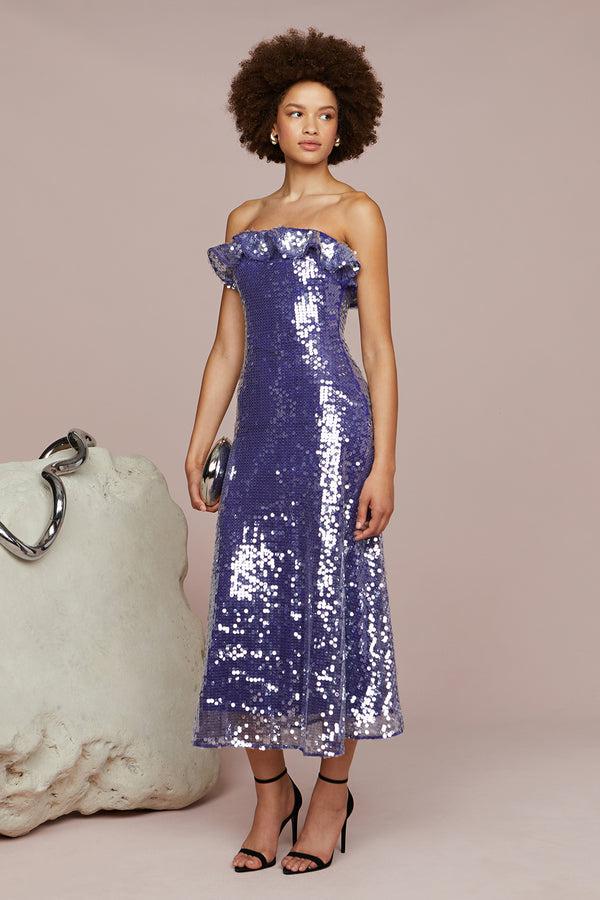 Amur Braeylnn Mesh Sequin Midi Neptune