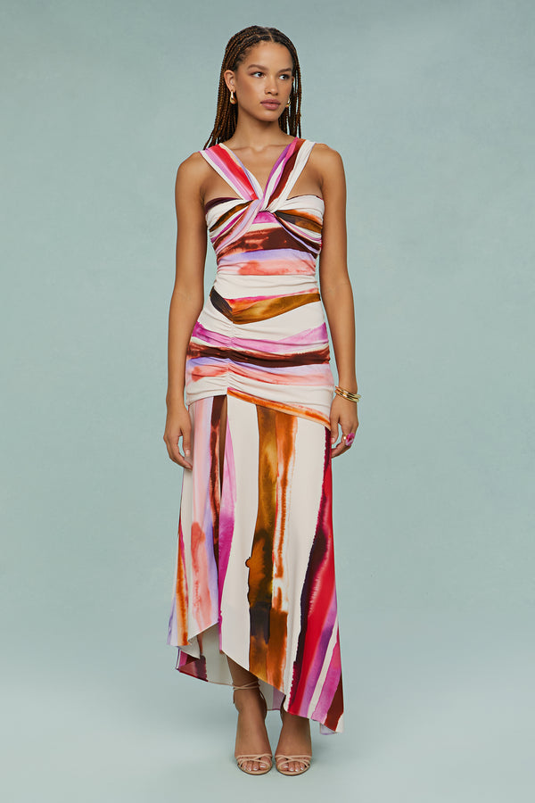 amur Casi Printed Jersey Midi Dress Geode Stripe