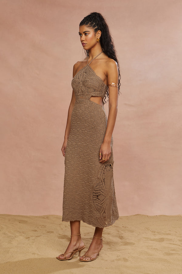 Amur Clara Midi Knit Dress Sand Dune
