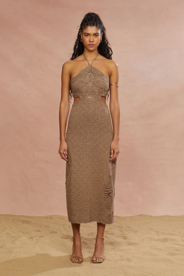 amur Clara Midi Knit Dress Sand Dune