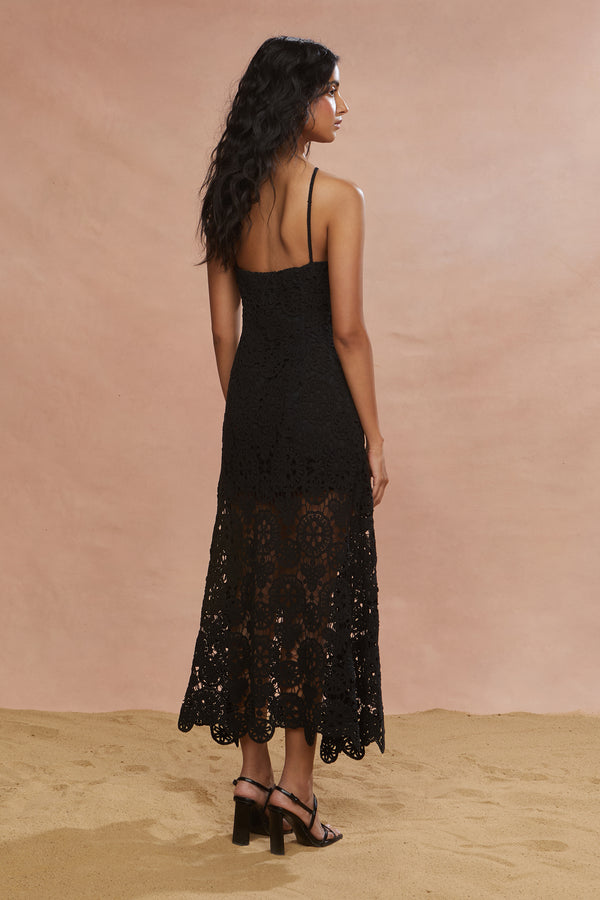 Amur Crochet Midi Halter Dress Black