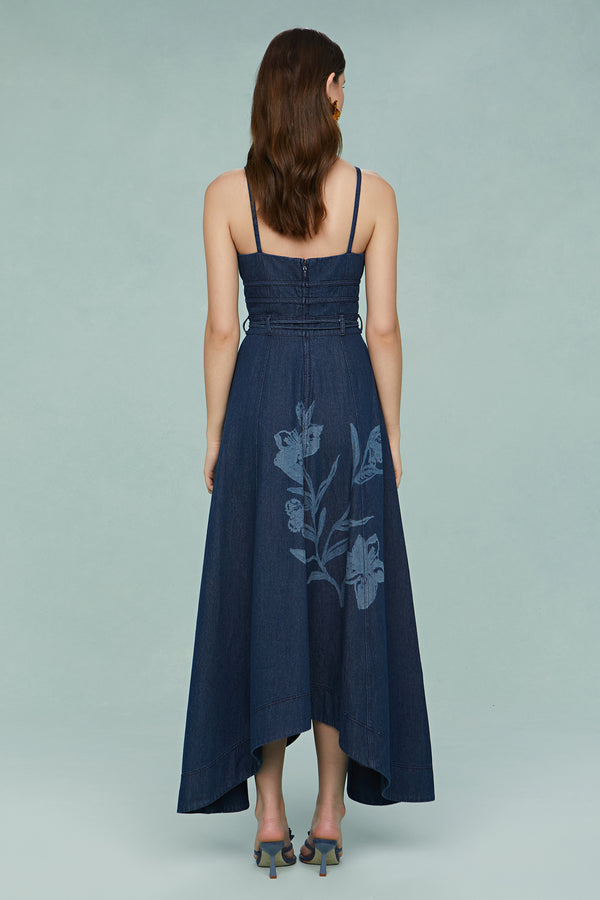 Amur Dana Printed Denim Midi Dress Daylily Denim