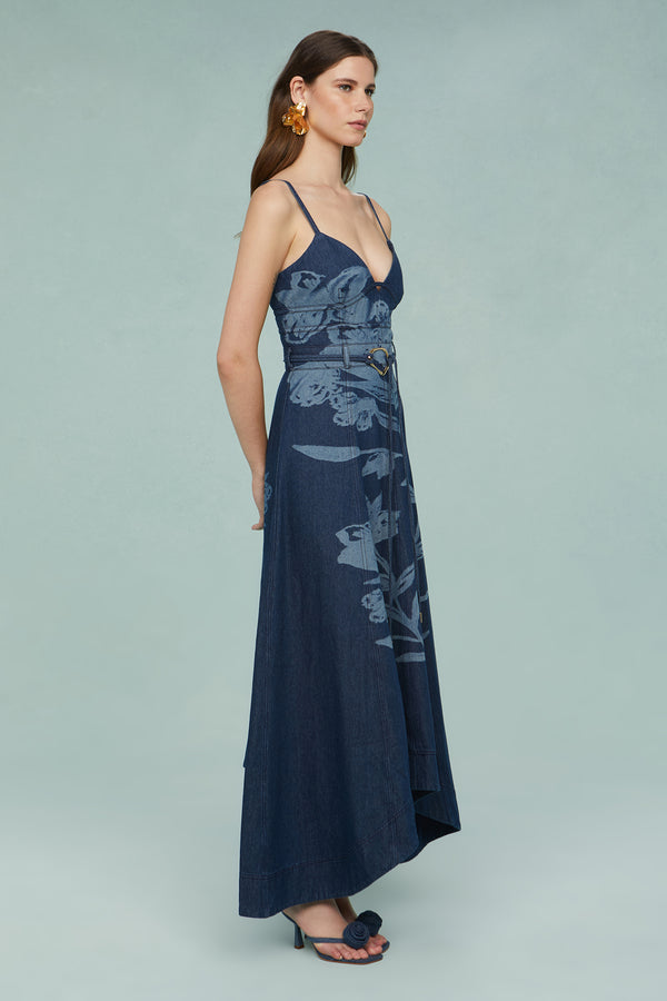 Amur Dana Printed Denim Midi Dress Daylily Denim