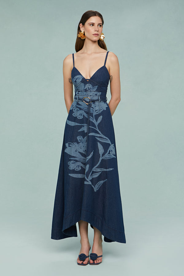 amur Dana Printed Denim Midi Dress Daylily Denim