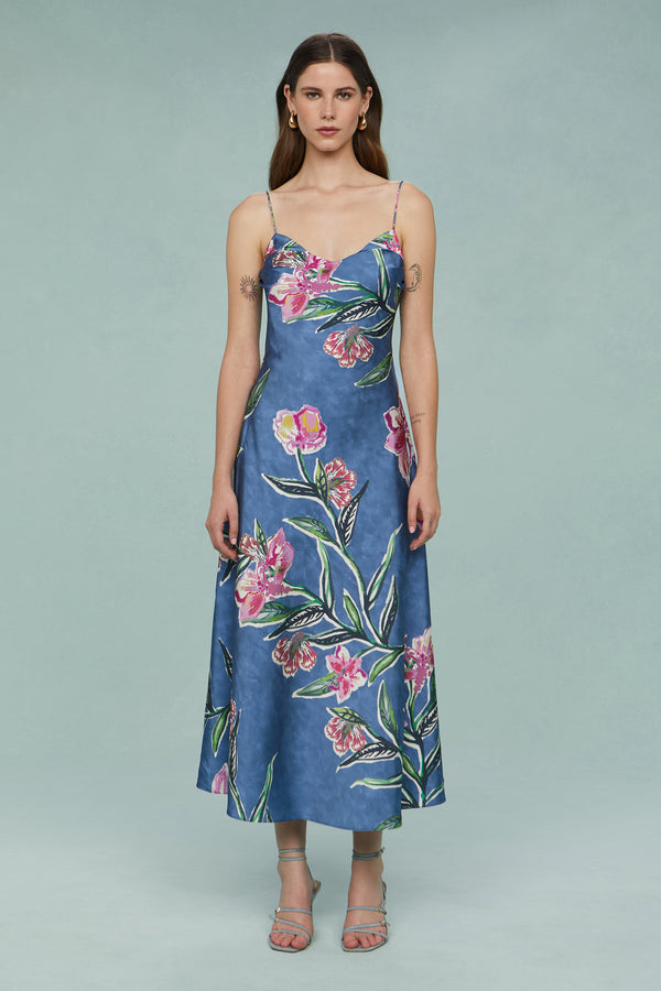 amur Delilah Midi Dress With Chain Water Lily