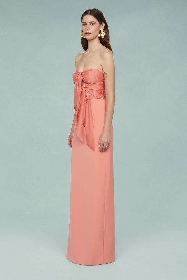 Amur Diana Cutout Bow Combo Gown Peach Sky