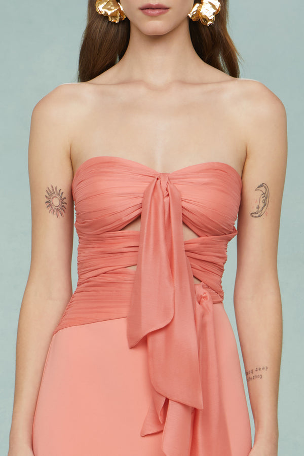 Amur Diana Cutout Bow Combo Gown Peach Sky