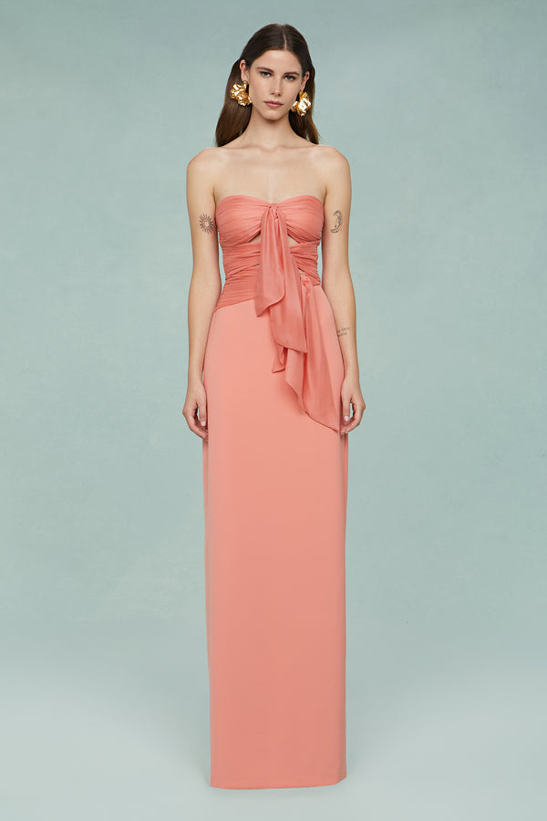amur Diana Cutout Bow Combo Gown Peach Sky