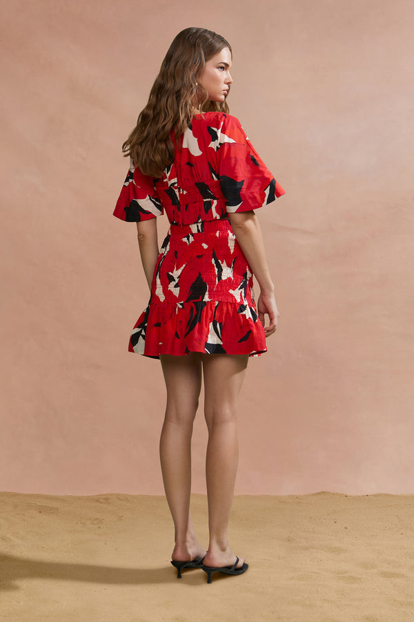 Amur Elle Smocked Crop Top Red Bloom