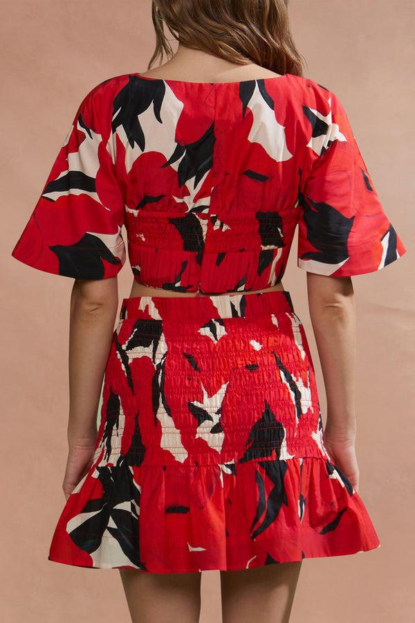 Amur Elle Smocked Crop Top Red Bloom