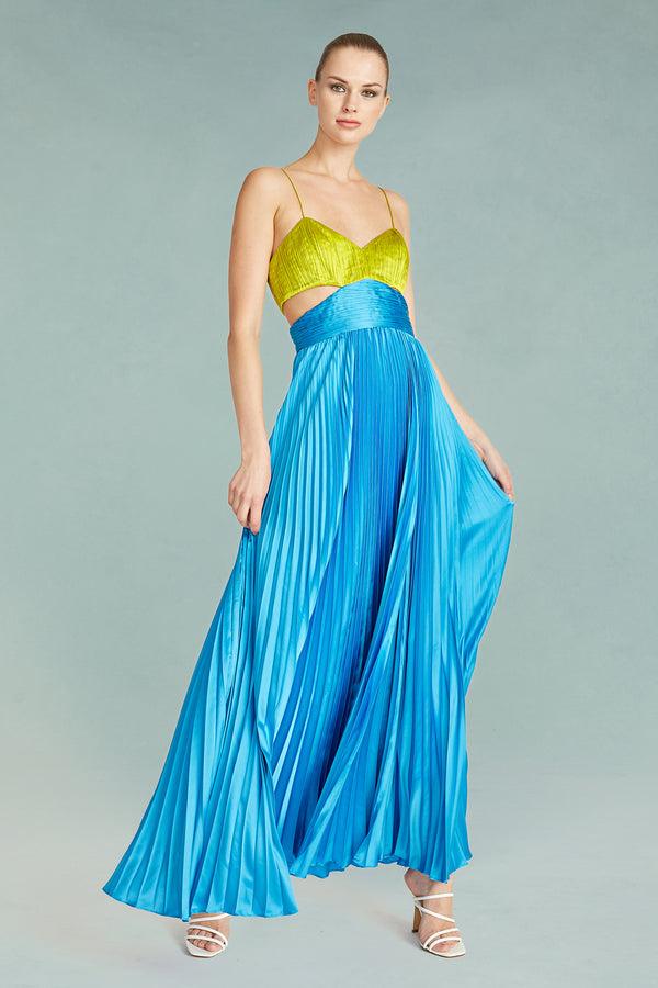 Amur Elodie Gown Citrine Green And Aquarius Blue