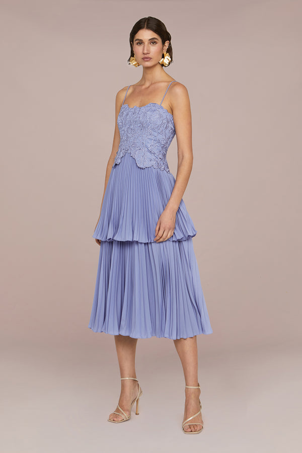 Amur Esmae Laser Cut Floral Dress Sail Blue