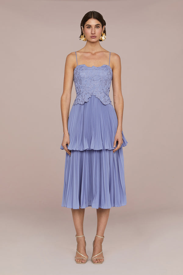 amur Esmae Laser Cut Floral Dress Sail Blue