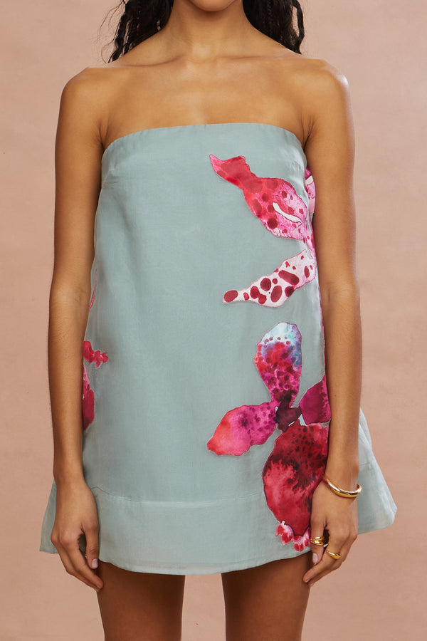 Amur Fran Strapless Mini Dress Blue Speckled Iris