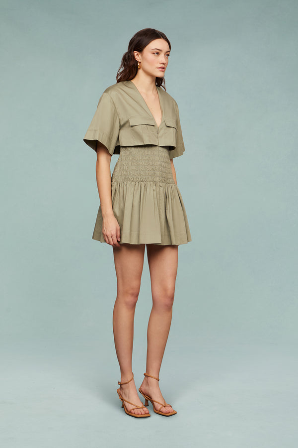 Amur Genny Smocked Mini Dress Tree Moss