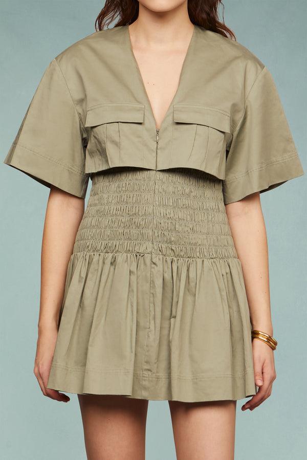 Amur Genny Smocked Mini Dress Tree Moss