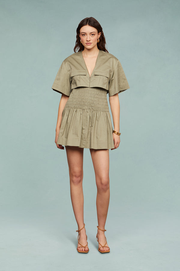 amur Genny Smocked Mini Dress Tree Moss