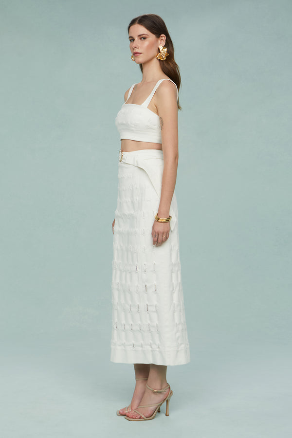 Amur Jay Textured Twill Midi Skirt SEA SALT