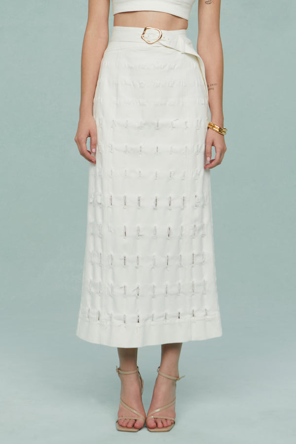 Amur Jay Textured Twill Midi Skirt SEA SALT