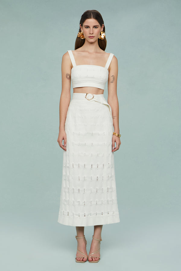 amur Jay Textured Twill Midi Skirt SEA SALT