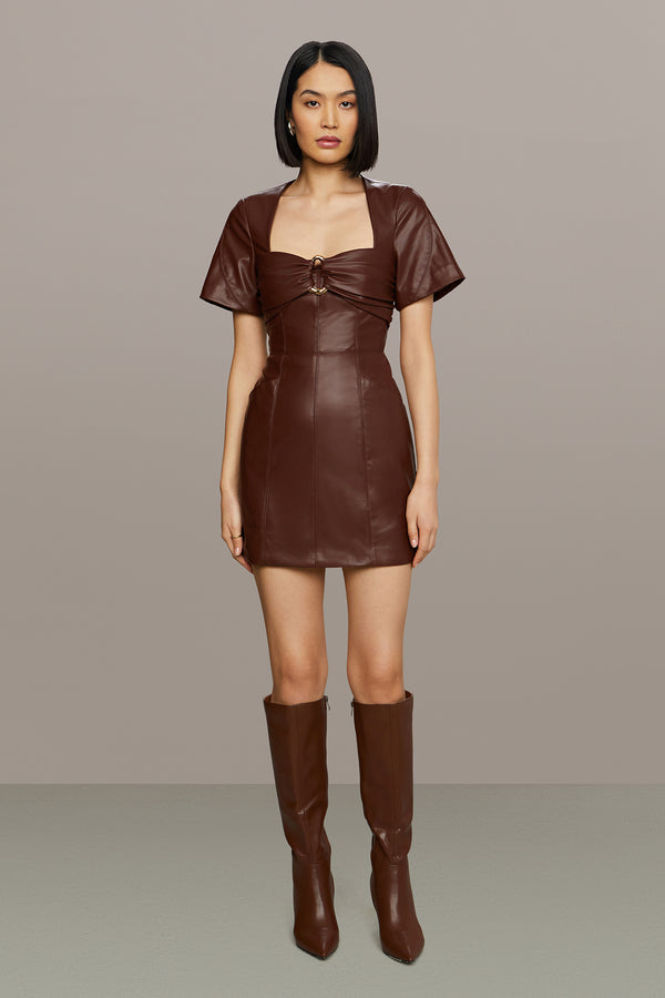 amur Joey Leather Mini Dress Smoky Quartz