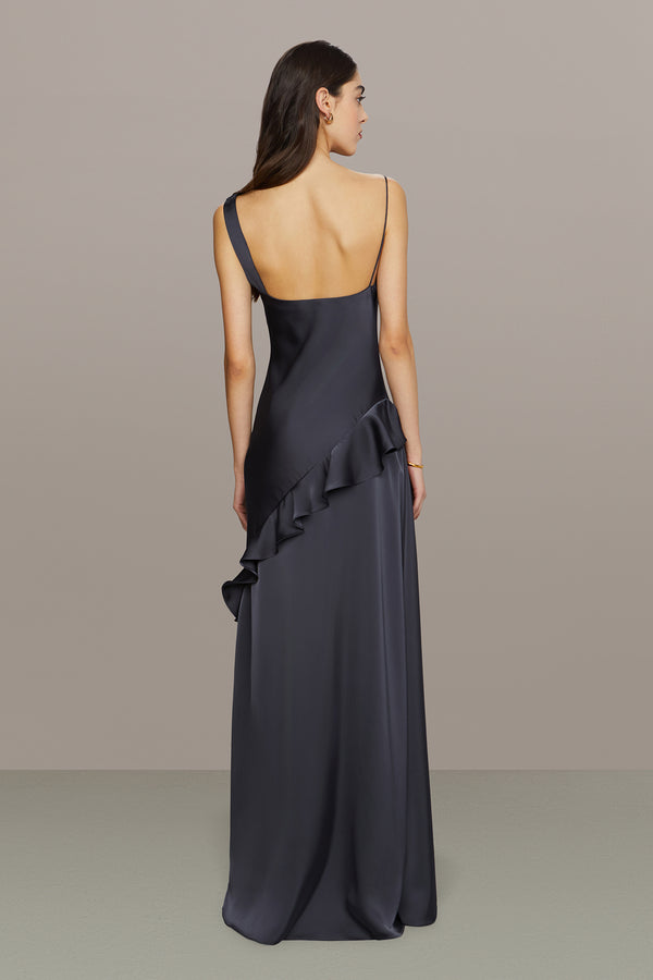 Amur Juliet Charmeuse Cowl Gown Charcoal Cloud