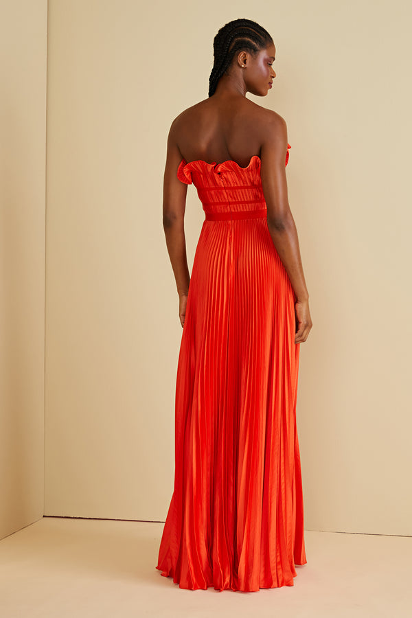 Amur Losey Ruffle Neck Gown Sun Coral