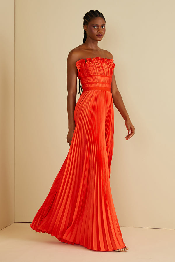 Amur Losey Ruffle Neck Gown Sun Coral