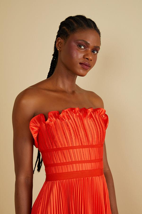 Amur Losey Ruffle Neck Gown Sun Coral